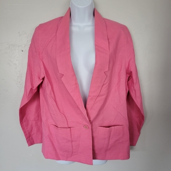 Pykettes Vintage Women's 10 Bright Pink Blazer Spring Summer One Button Preppy - Picture 1 of 6